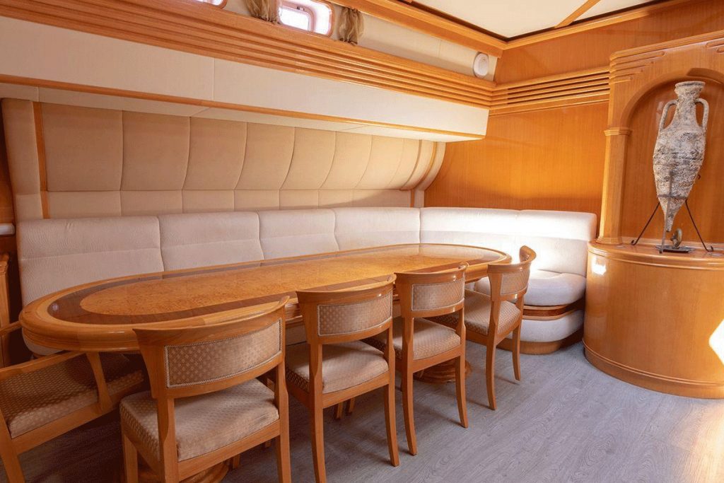 Liman-custom-motorsailor-dining-area Liman custom motorsailor for sale FYS Mallorca